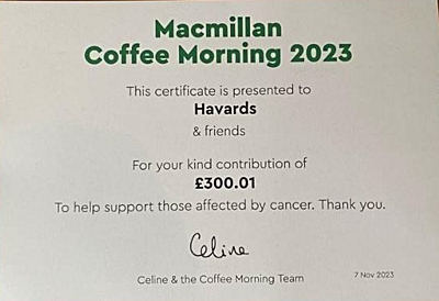 Macmillan fundraising certificate